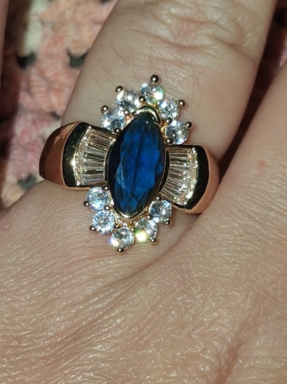 Large Gold Blue Sapphire Ring